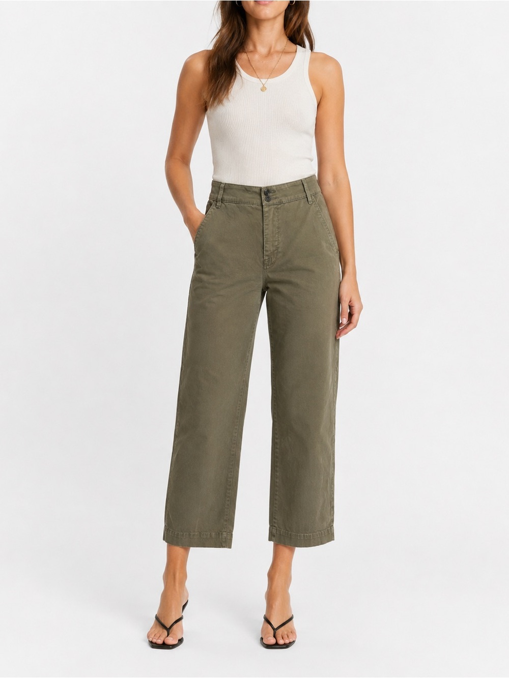 FRAME Lean Straight Cropped Pants Army Green Size 29